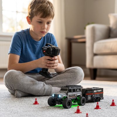 Enfant concentré téléguide voiture télécommandée enfant lumineux en marche