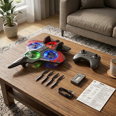 kit complet avion télécommandé sur table au salon