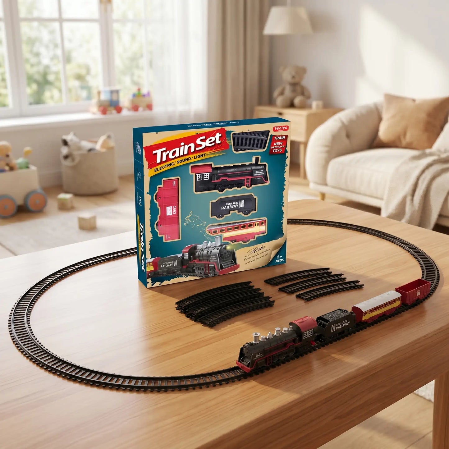 Kit complet circuit train électrique oval sur table salle familiale