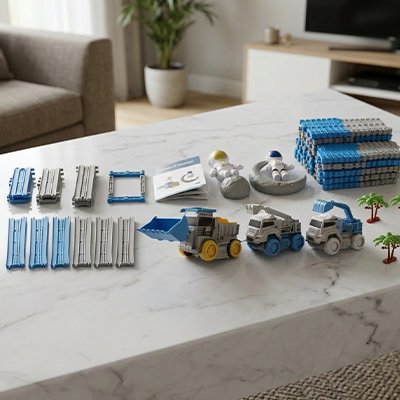 kit complet circuit voiture enfant sur table dans salon