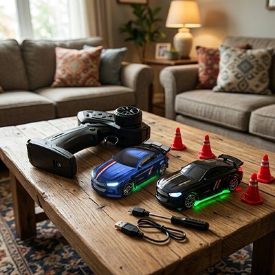 kit complet voiture télécommandée enfant sur table salon